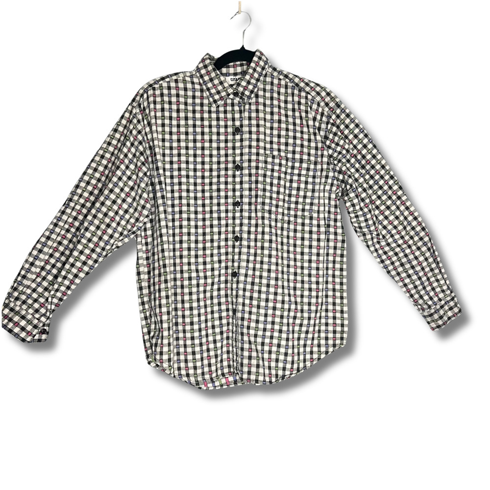 Vintage Gitano Plaid Button Up Shirt Women’s L Long Sleeve Checkered Casual